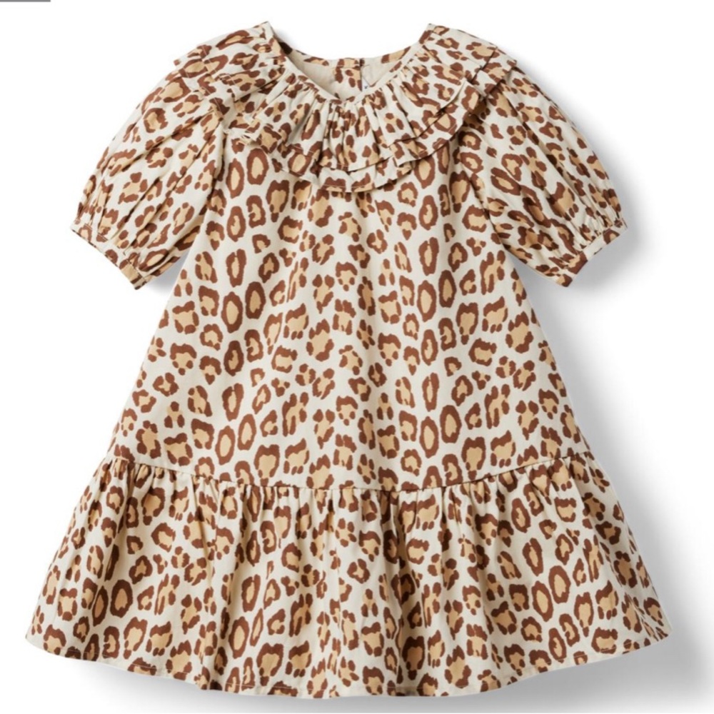 NWOT Janie and Jack Leopard Puff sleeve Ruffle Dress - Picture 1 of 9